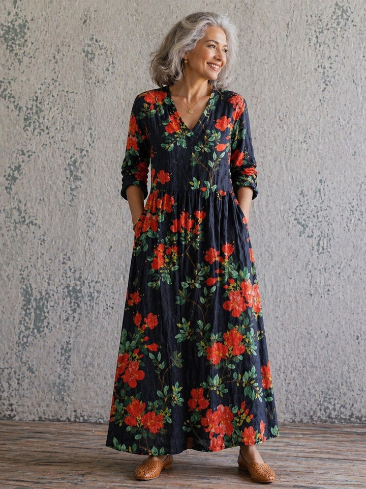Women's Floral Long Sleeve Maxi Dress
