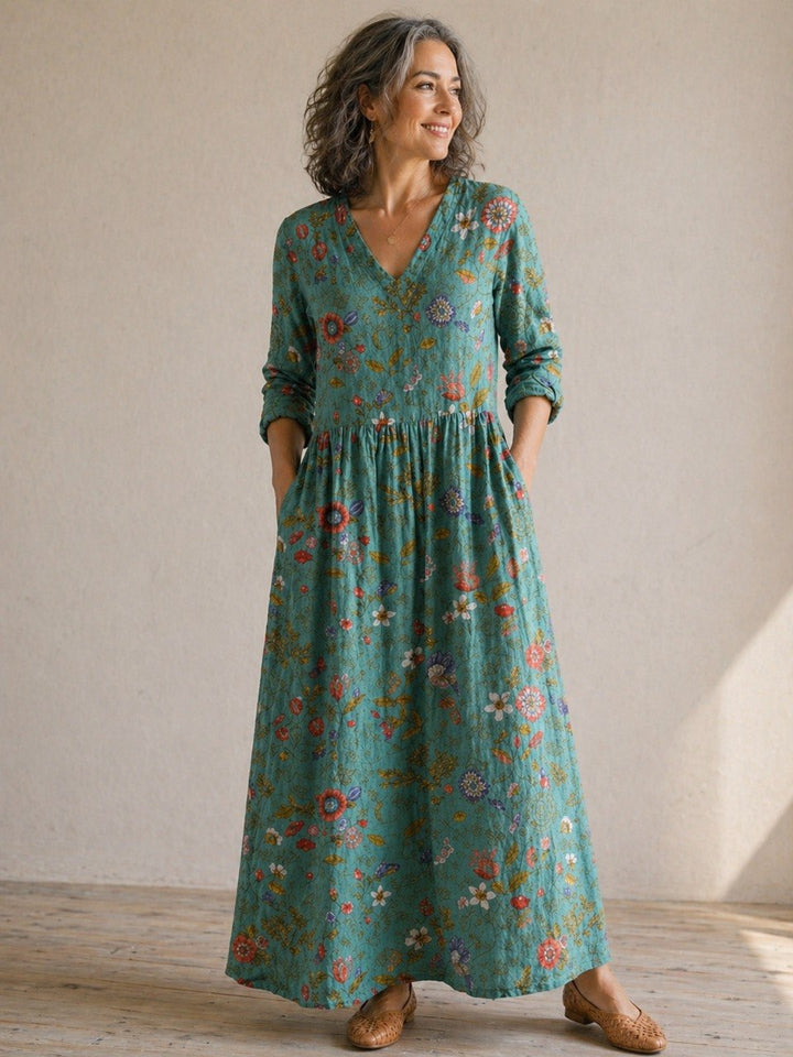 Women's Boho Floral Long Sleeve Maxi Dress