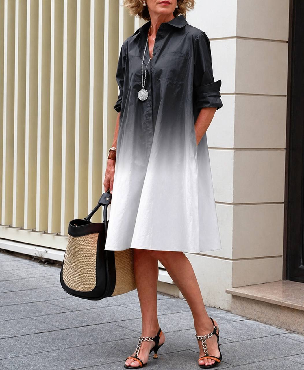 Women's Ombre Long Sleeve Shirt Dress