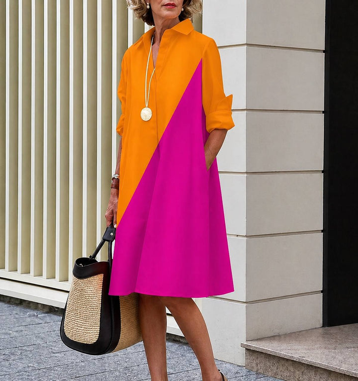Women's Colour Block Shirt Midi Dress