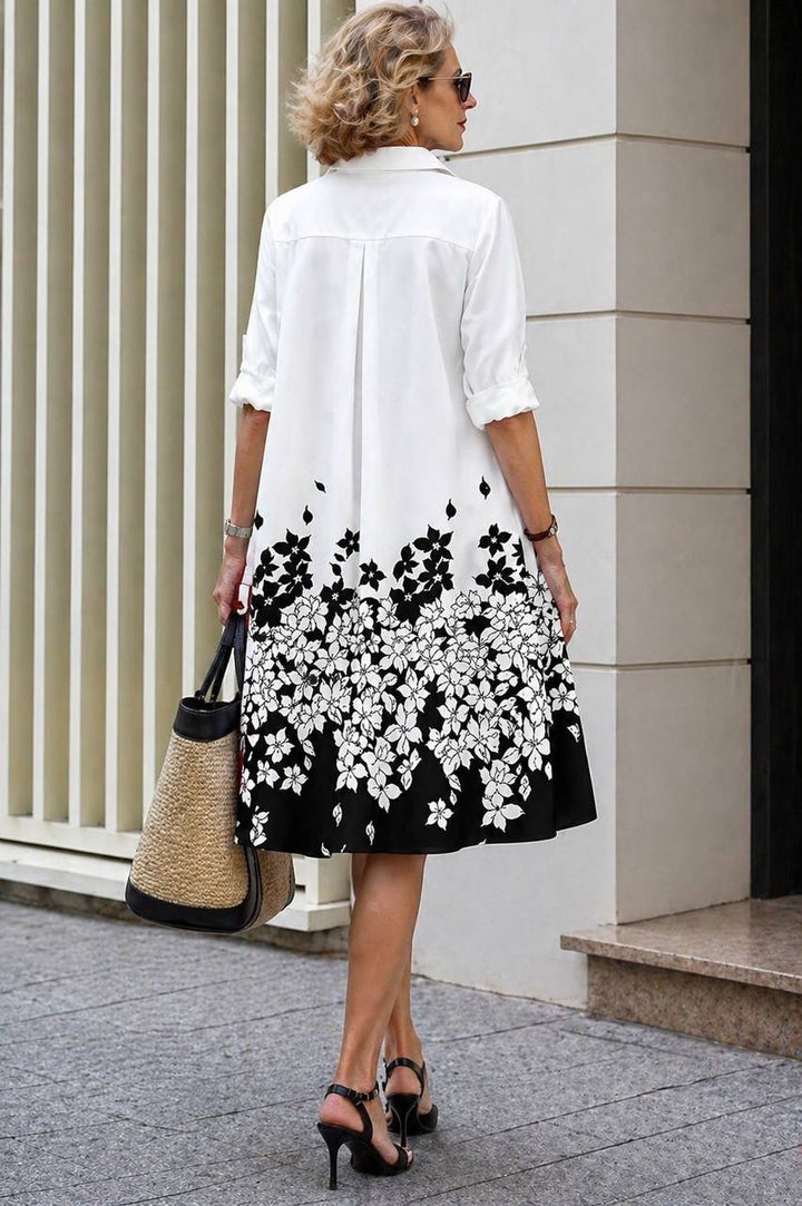 Women's Floral Long Sleeve Collared Dress