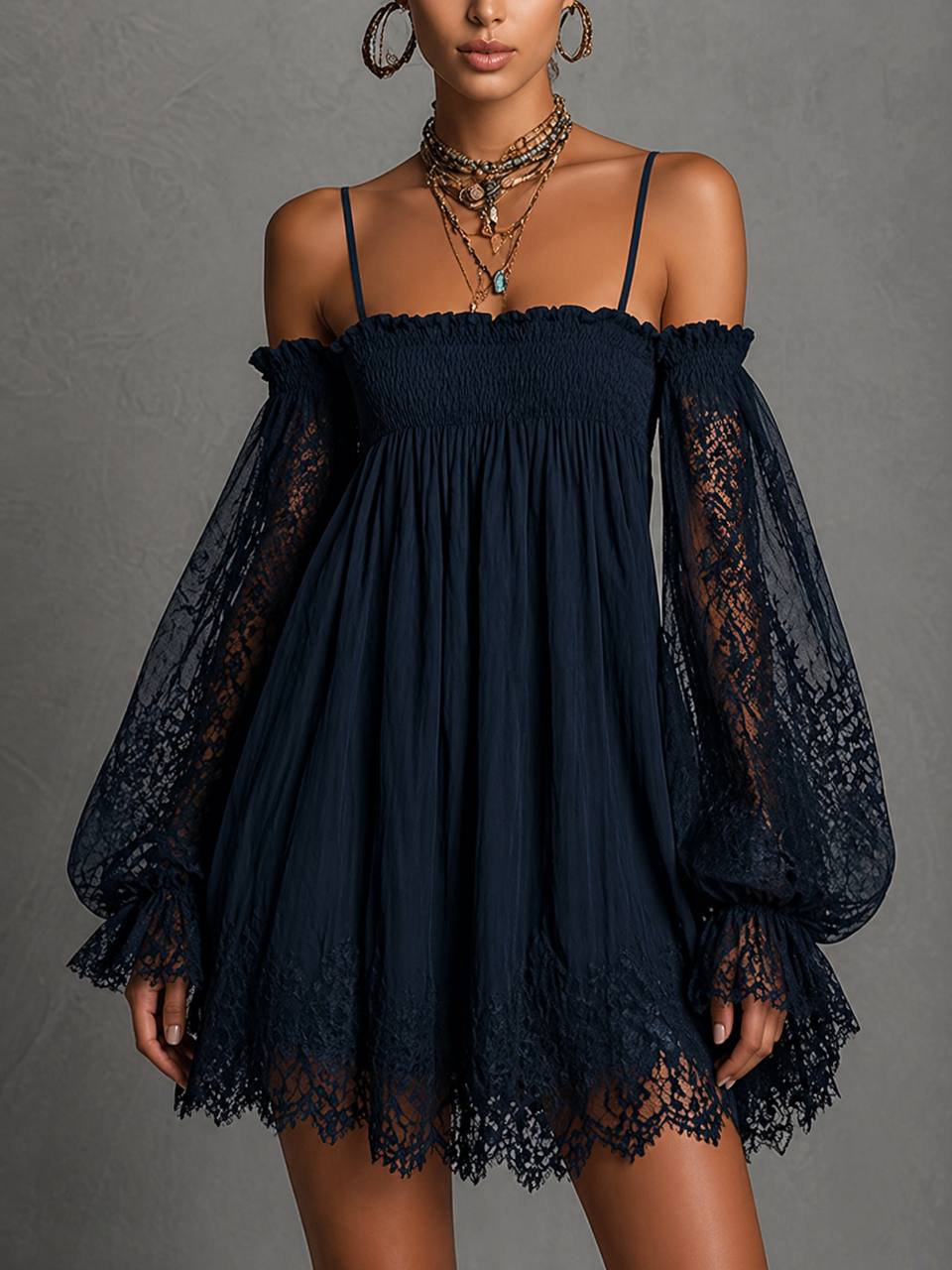 Women's Off-Shoulder Lace Mini Dress