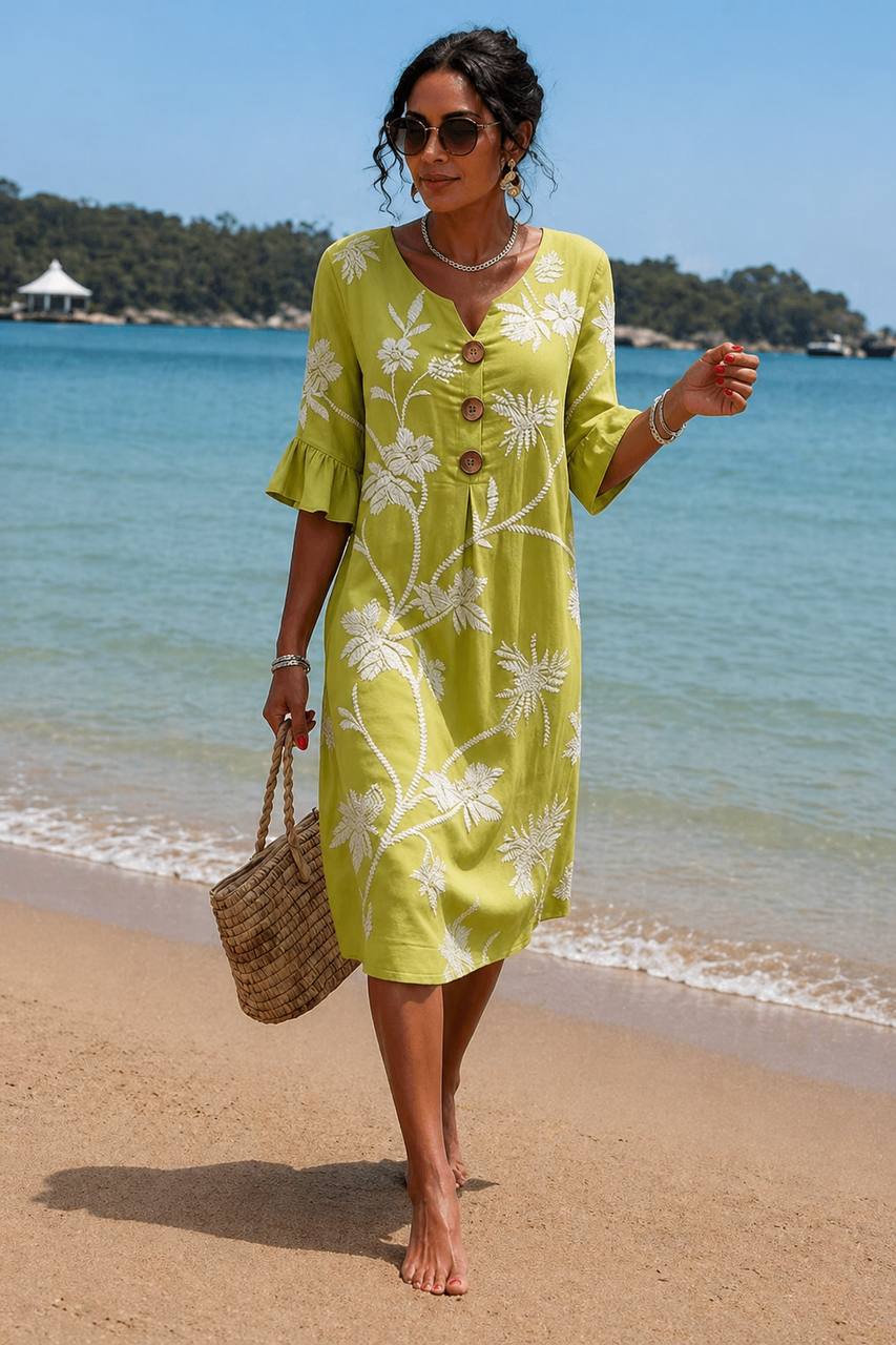 Women's Boho Embroidered Beach Midi Dress