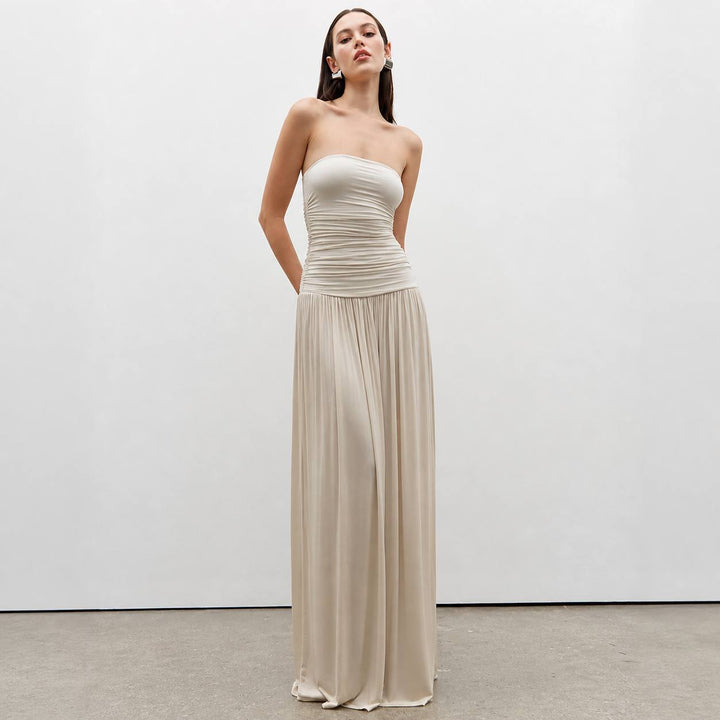 Women's Strapless Ruched Maxi Dress