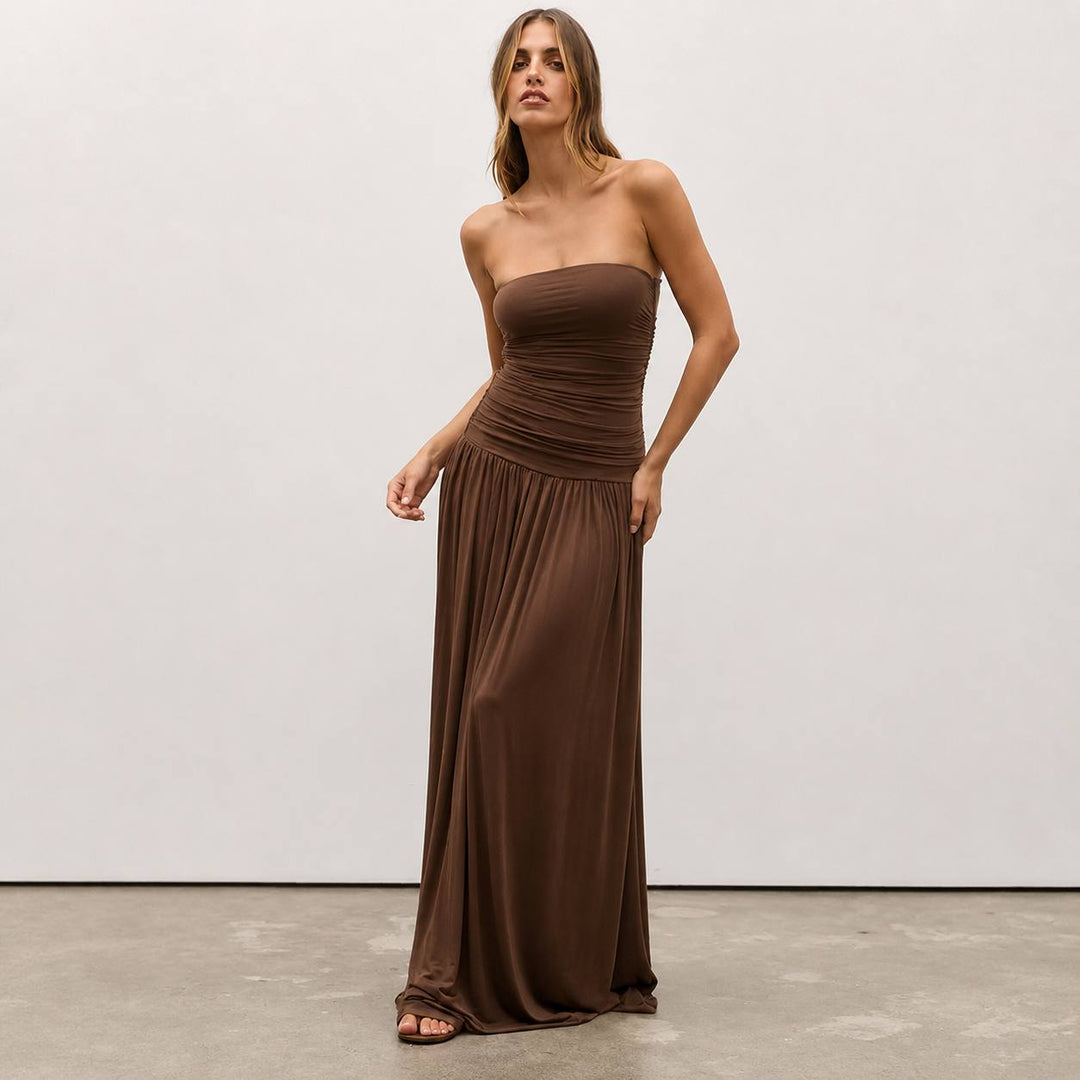 Women's Strapless Ruched Maxi Dress