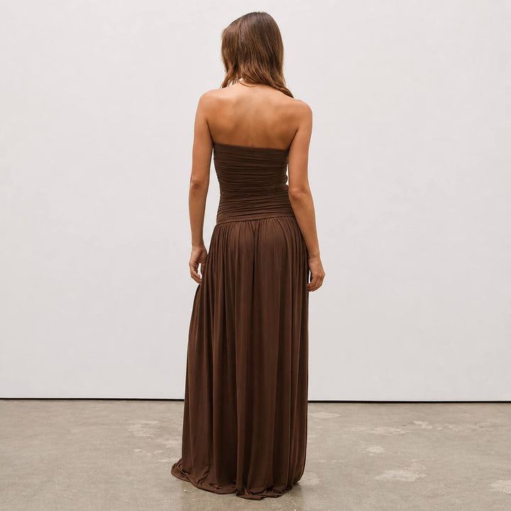 Women's Strapless Ruched Maxi Dress