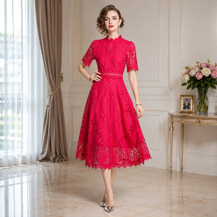 Women's Elegant Floral Lace Midi Dress
