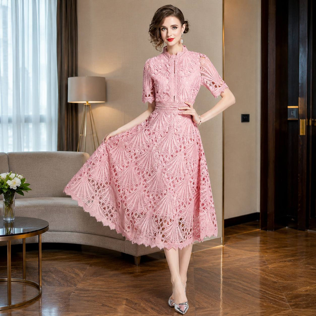 Women's Elegant Floral Lace Midi Dress