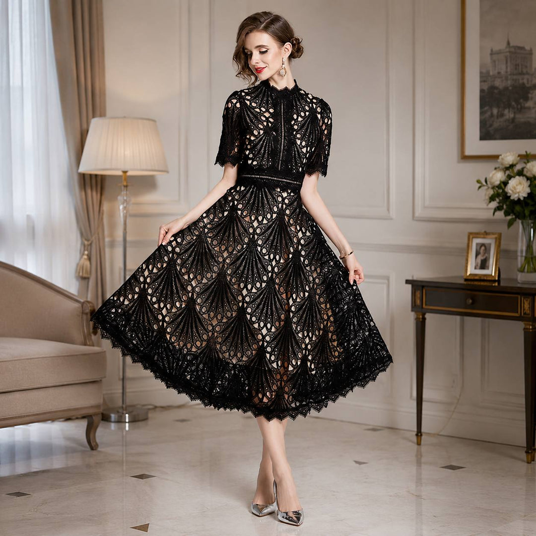 Women's Elegant Floral Lace Midi Dress