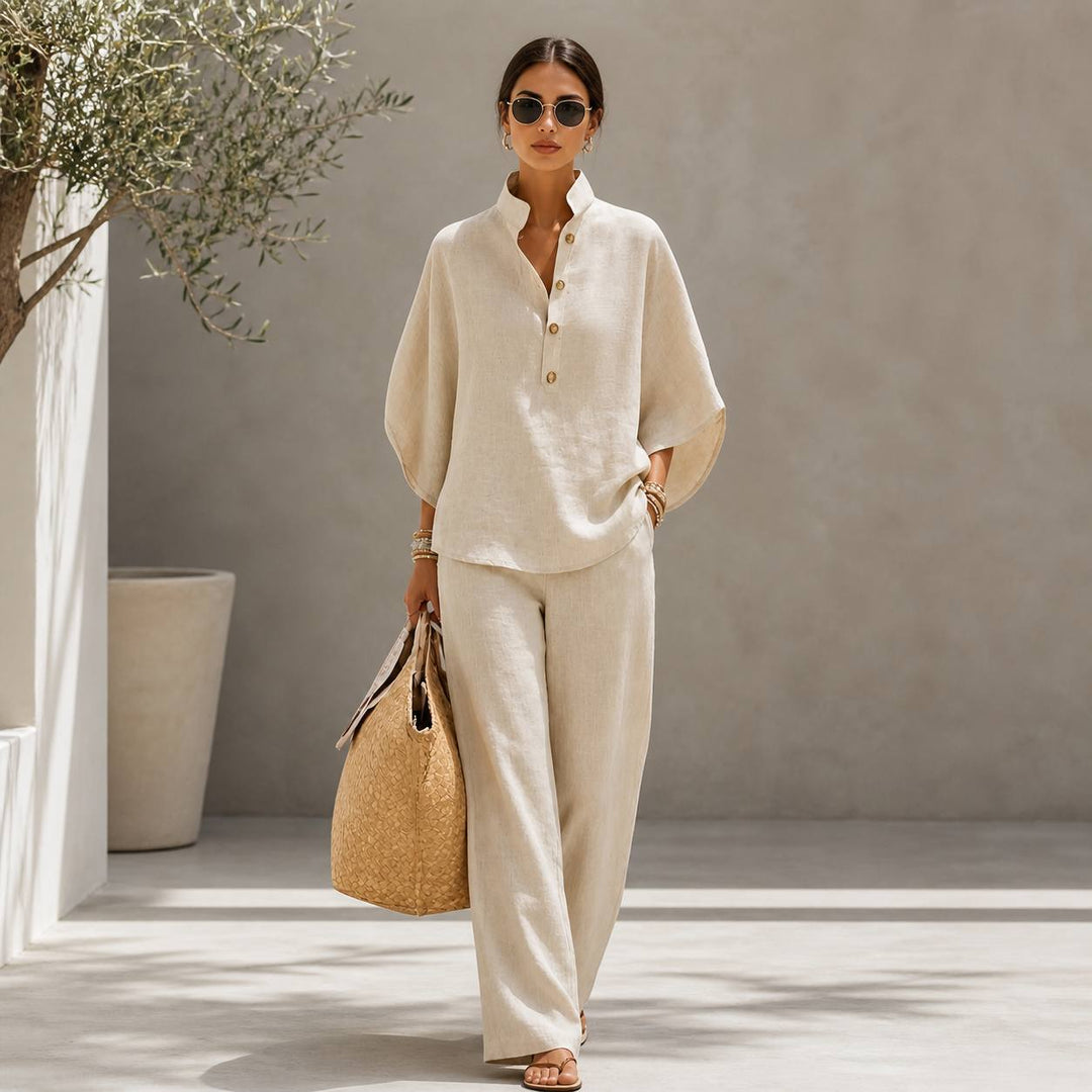 Women's Linen Long Sleeve Two-Piece Lounge Set