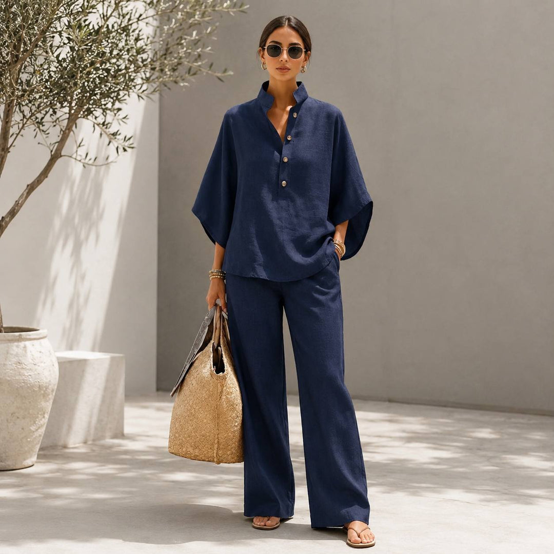 Women's Linen Long Sleeve Two-Piece Lounge Set