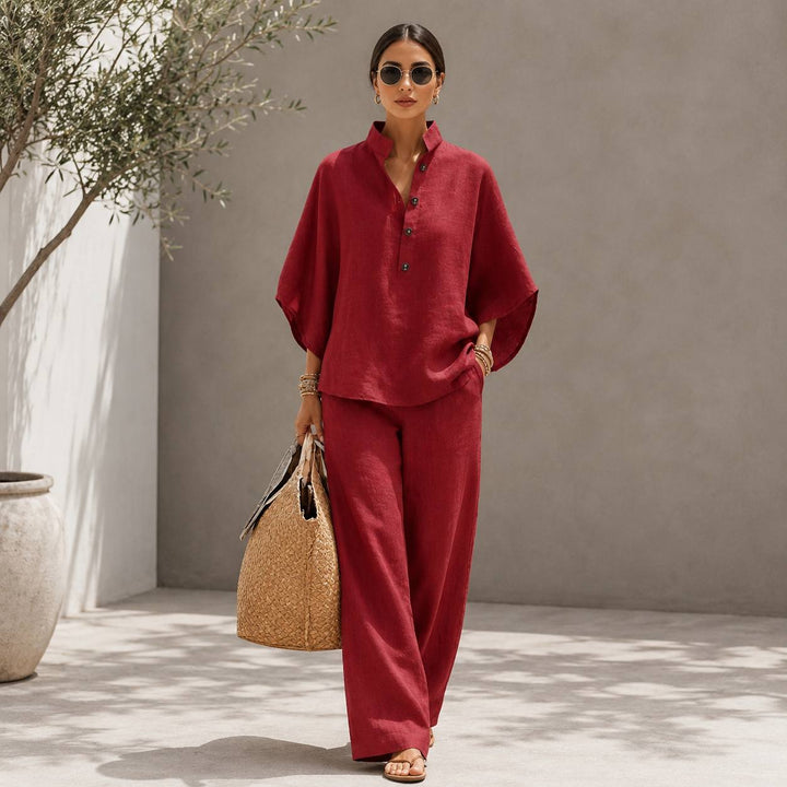 Women's Linen Long Sleeve Two-Piece Lounge Set