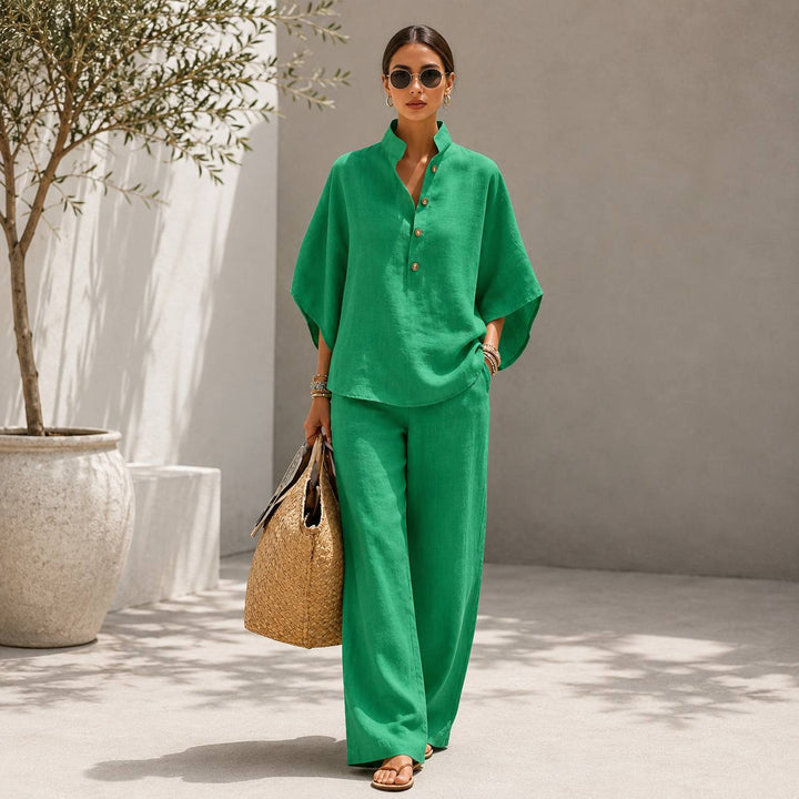 Women's Linen Long Sleeve Two-Piece Lounge Set