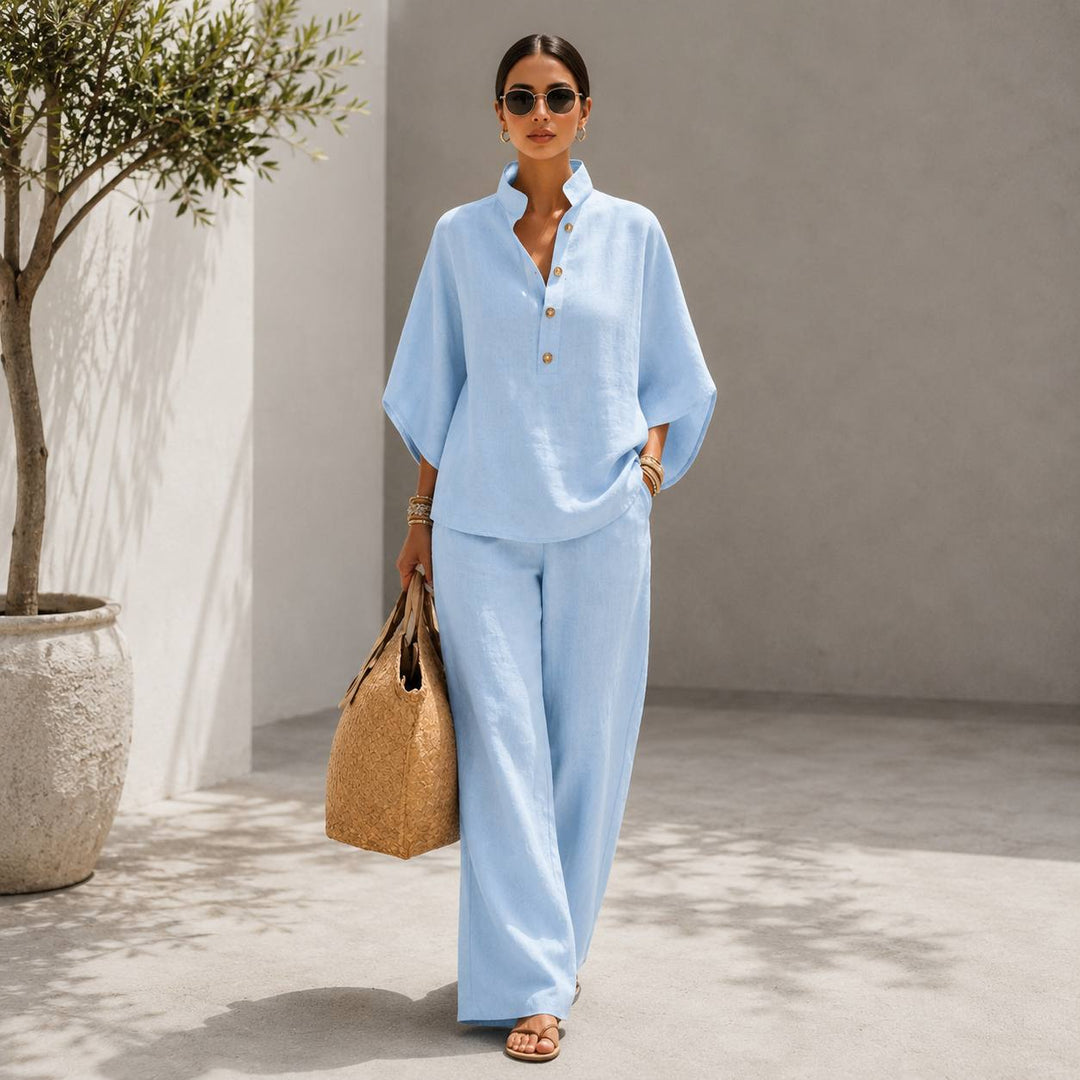 Women's Linen Long Sleeve Two-Piece Lounge Set