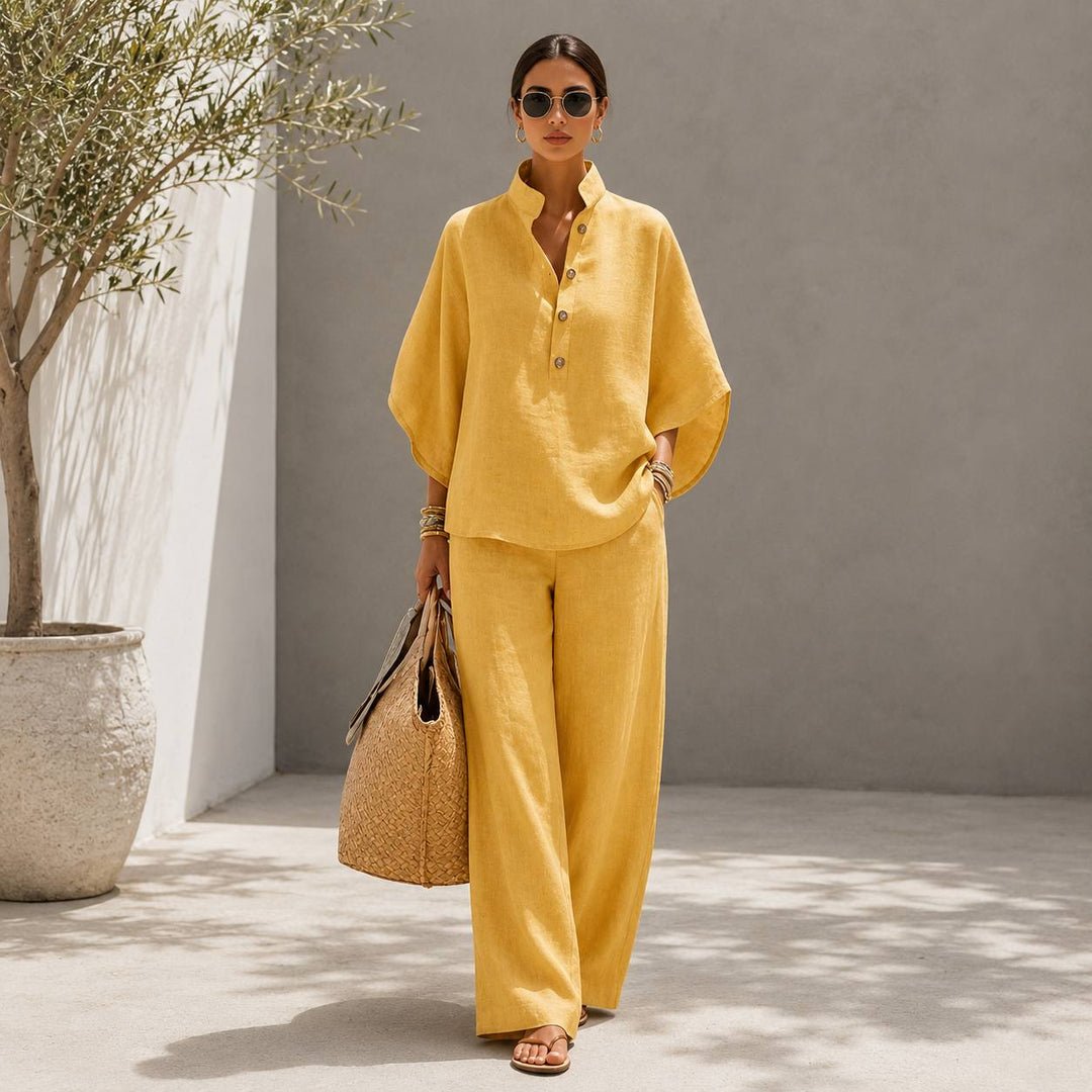 Women's Linen Long Sleeve Two-Piece Lounge Set