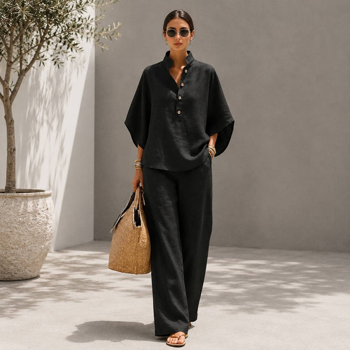 Women's Linen Long Sleeve Two-Piece Lounge Set