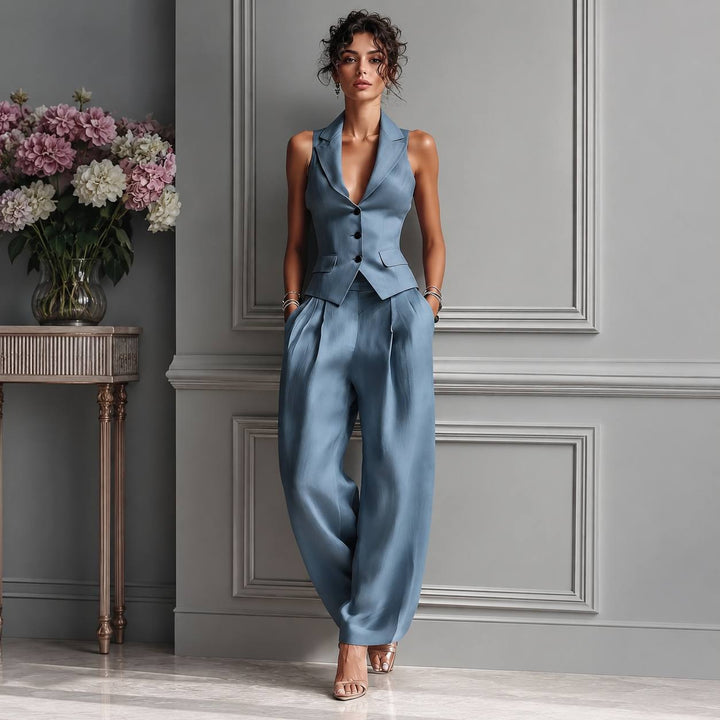Women's Tailored Waistcoat & Wide Leg Trousers Set
