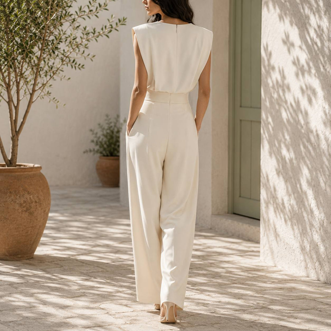 Women's Sleeveless Waisted Wide Leg Jumpsuit