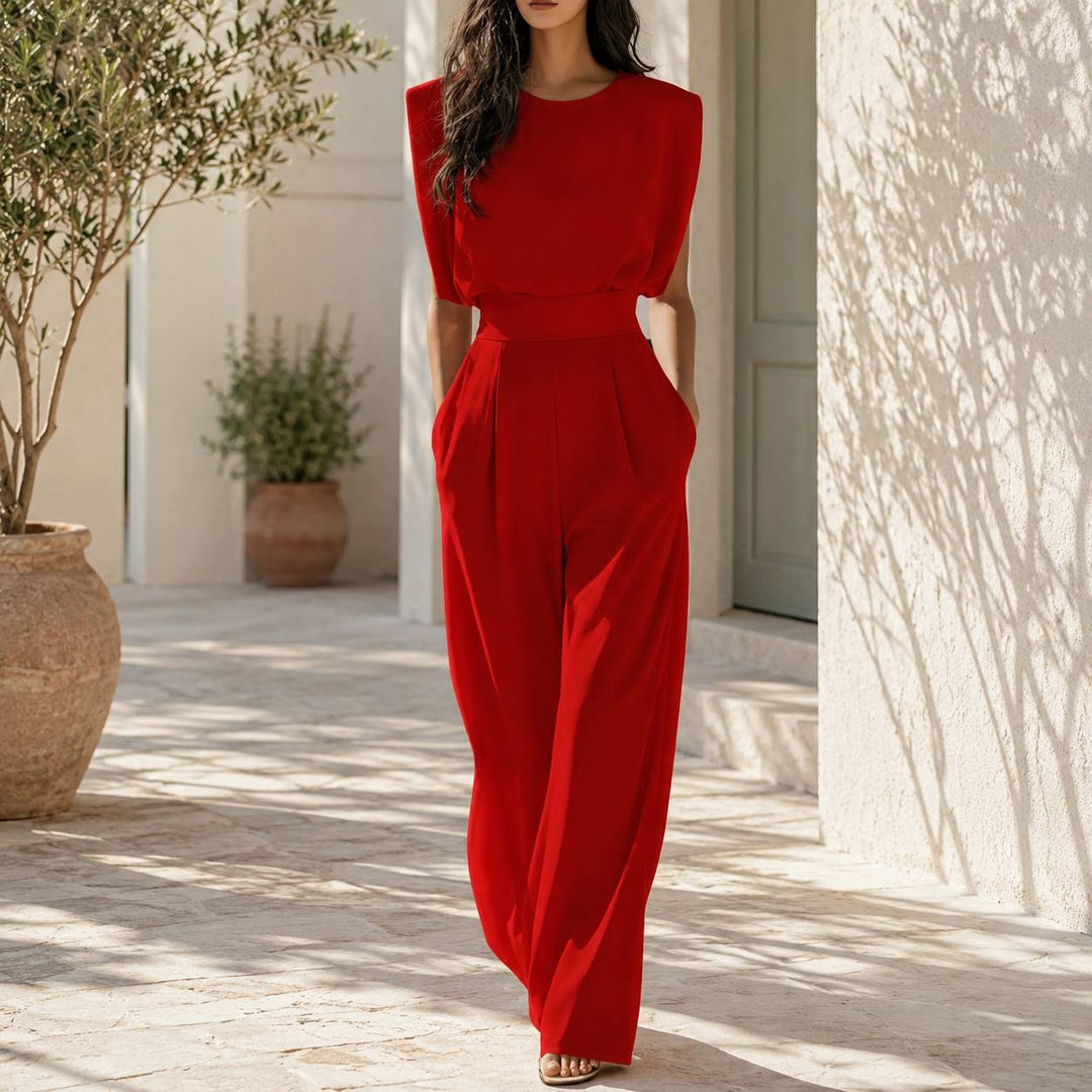 Women's Sleeveless Waisted Wide Leg Jumpsuit