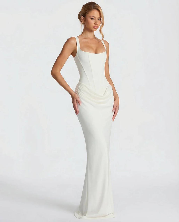 Women's White Sleeveless Corset Maxi Gown