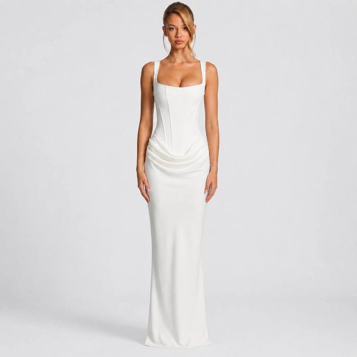 Women's White Sleeveless Corset Maxi Gown