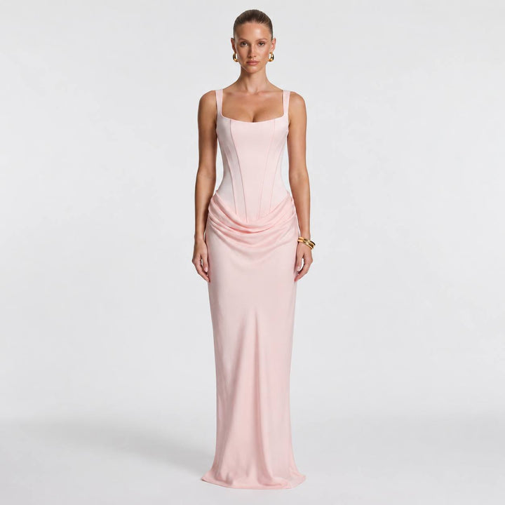 Women's White Sleeveless Corset Maxi Gown