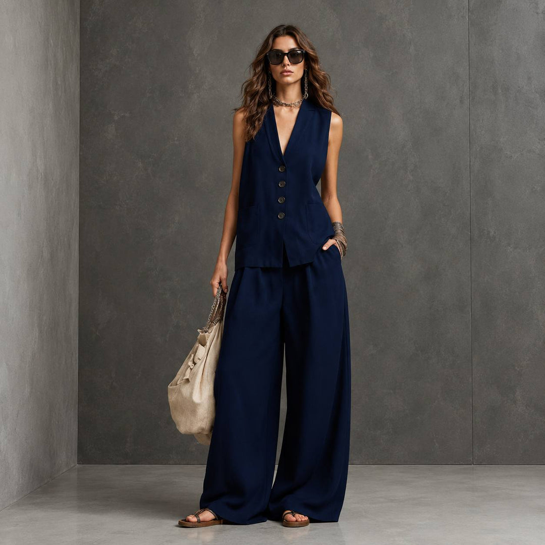 Women's Sleeveless Waistcoat Wide Leg Set