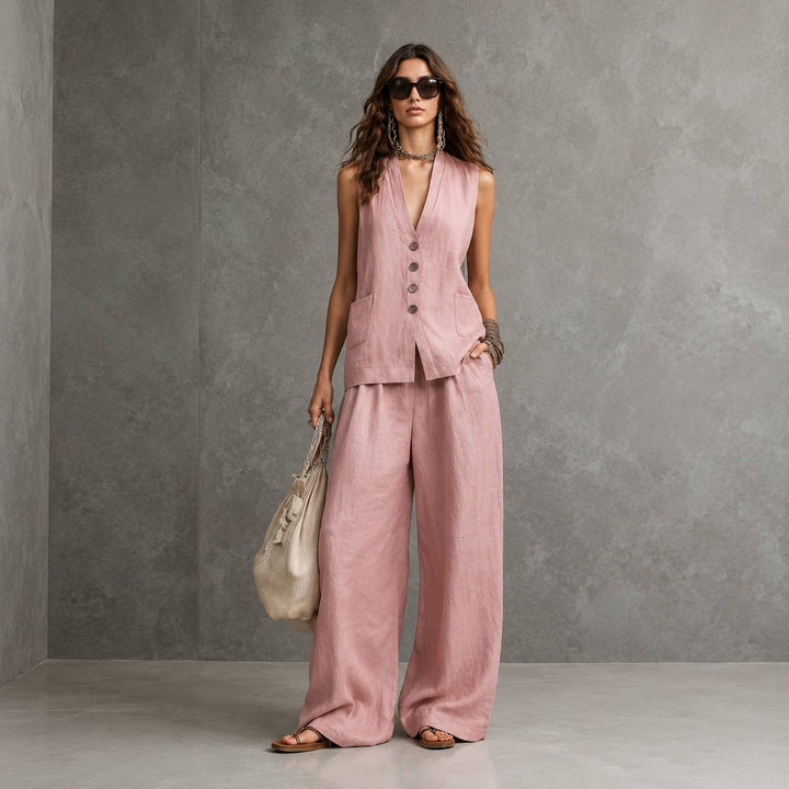 Women's Sleeveless Waistcoat Wide Leg Set