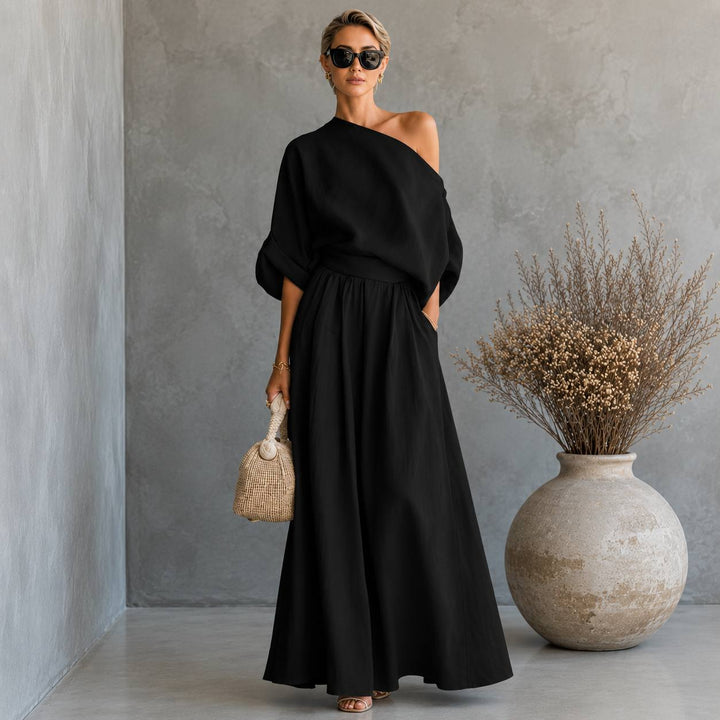 Women's Off Shoulder Half Sleeve Top & High Waist Wide Leg Pants Set
