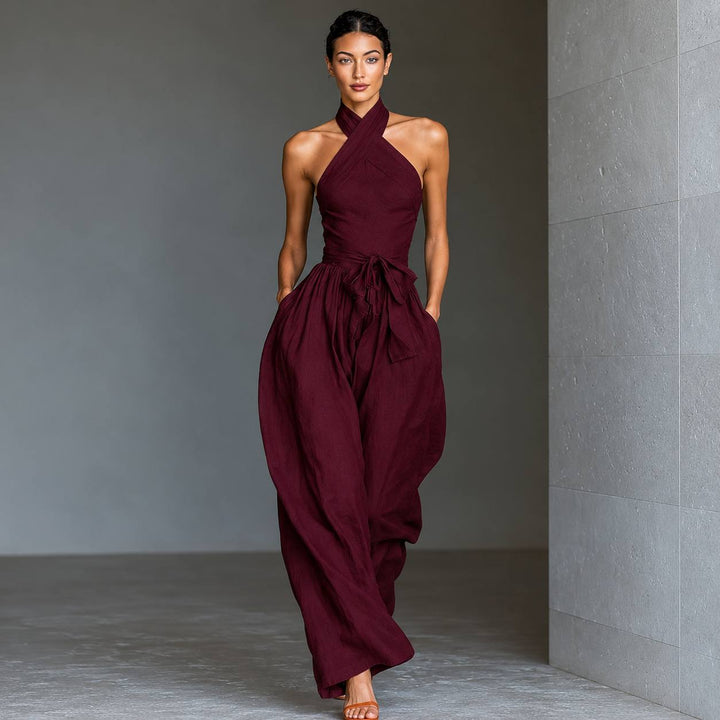 Women's Halter Neck Tie Waist Jumpsuit
