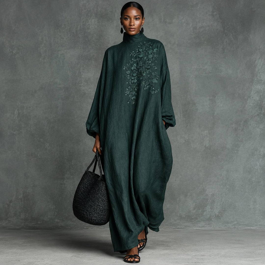 Women's Embroidered High Neck Maxi Kaftan Dress