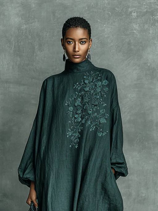 Women's Embroidered High Neck Maxi Kaftan Dress