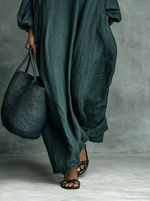 Women's Embroidered High Neck Maxi Kaftan Dress
