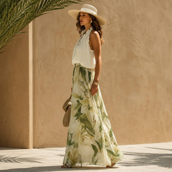 Women's Sleeveless Floral Wide Leg Pants Set