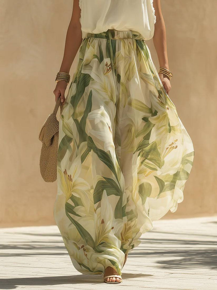 Women's Sleeveless Floral Wide Leg Pants Set
