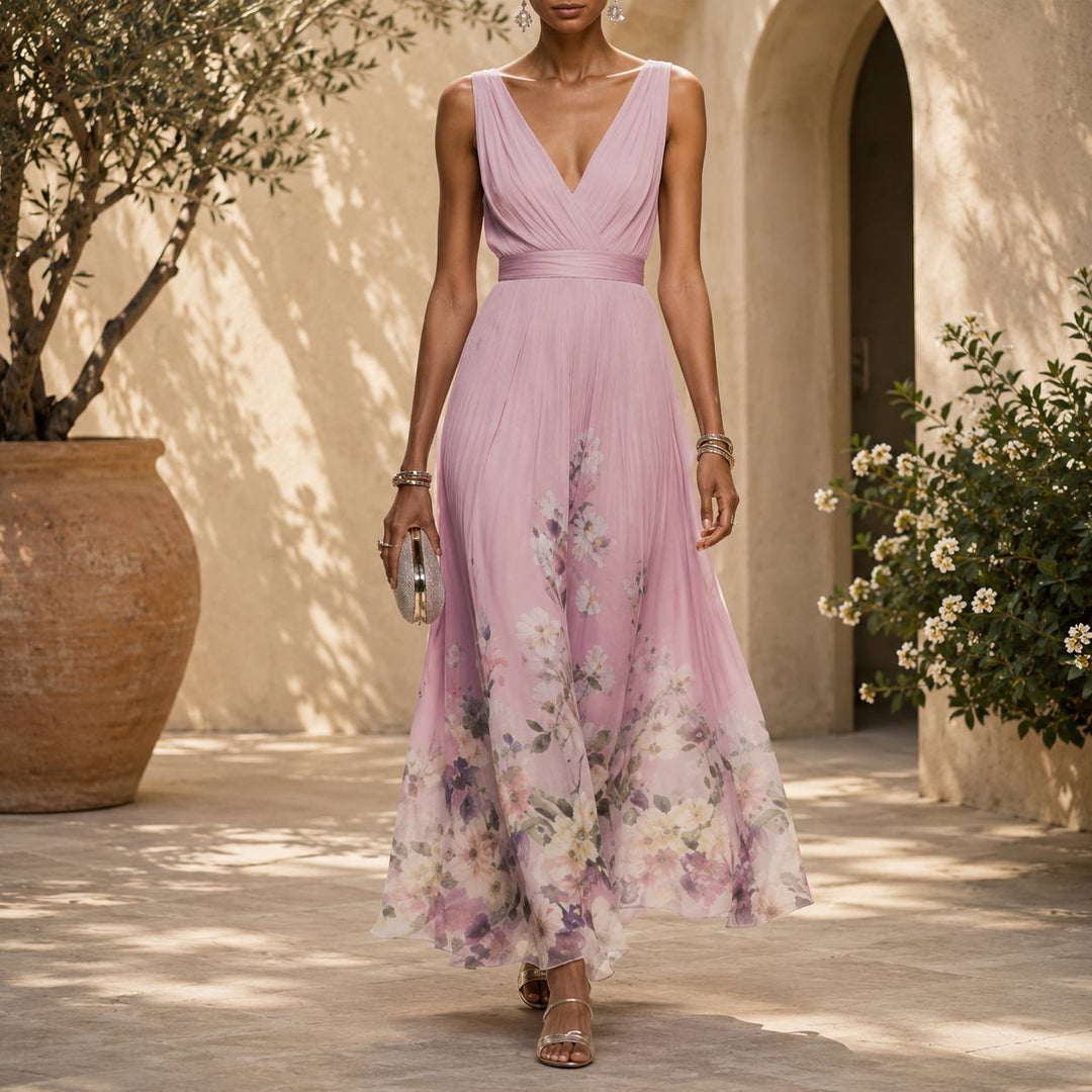 Women's Floral Chiffon Maxi Dress