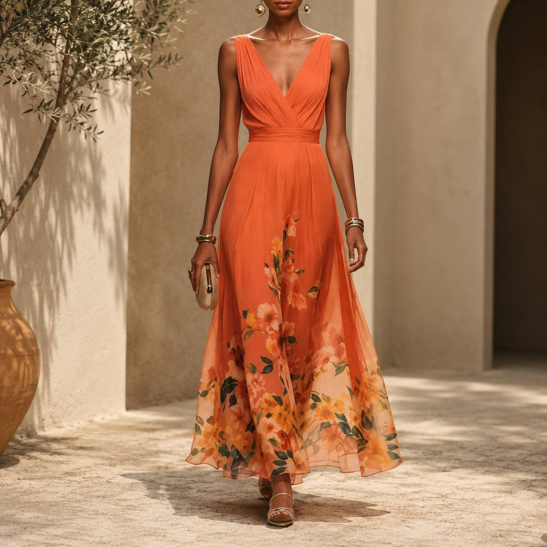 Women's Floral Chiffon Maxi Dress