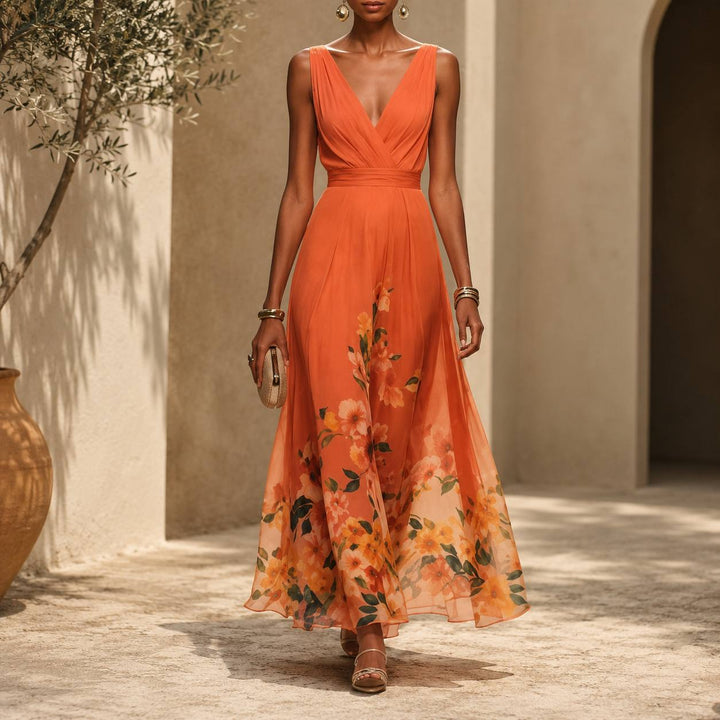 Women's Floral Chiffon Maxi Dress