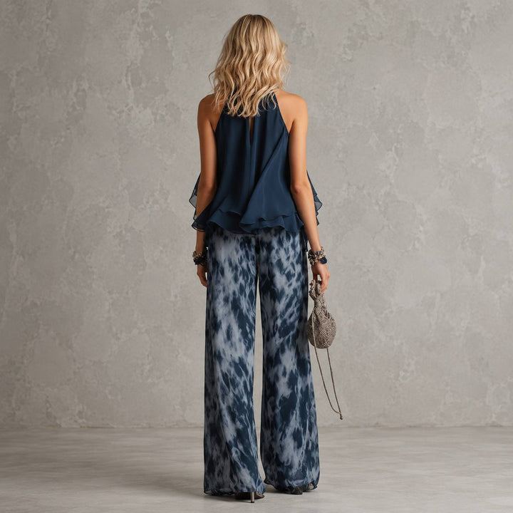 Women's Halter Chiffon Top Wide Leg Pants Set