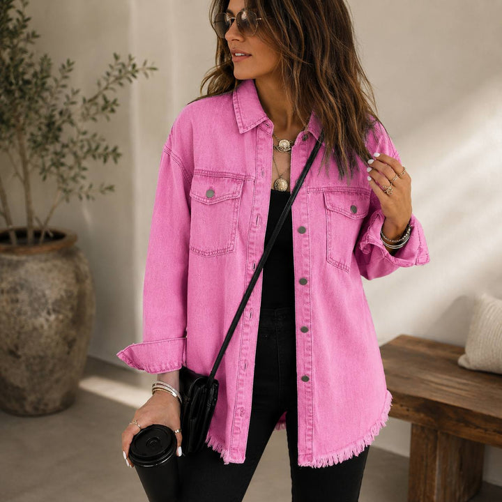 Women's Oversized Frayed Hem Denim Jacket