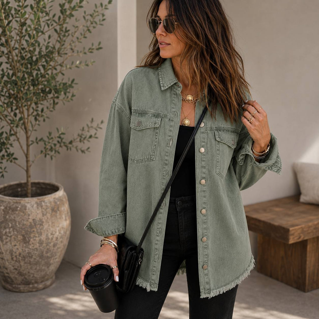 Women's Oversized Frayed Hem Denim Jacket