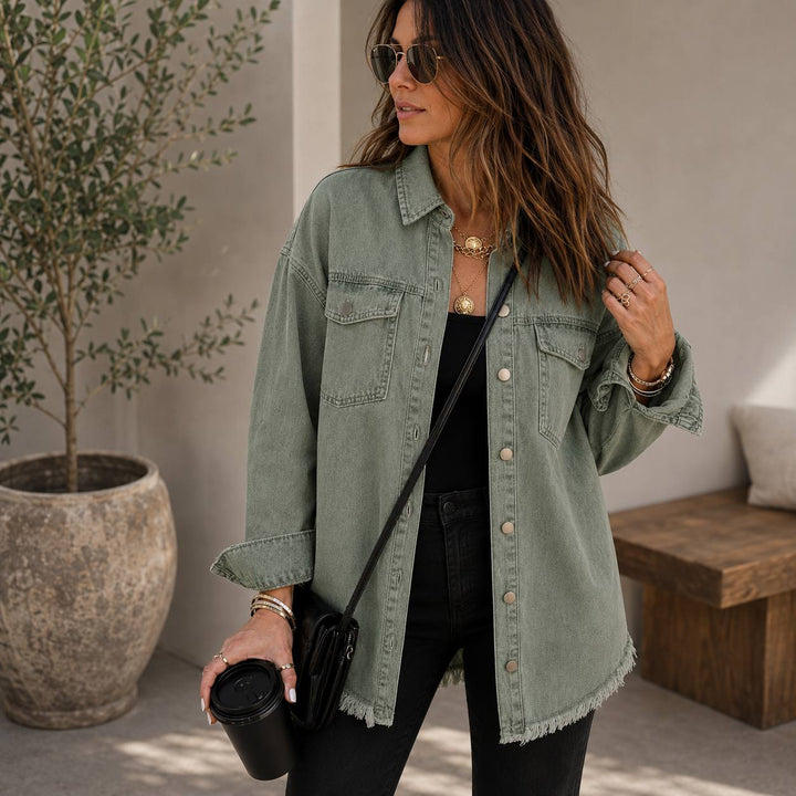 Women's Oversized Frayed Hem Denim Jacket
