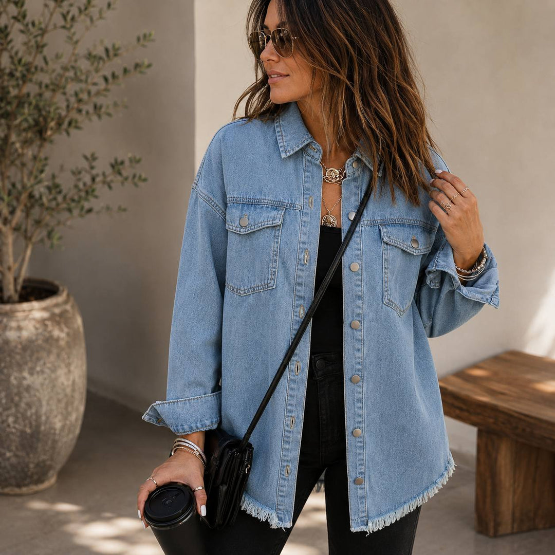 Women's Oversized Frayed Hem Denim Jacket