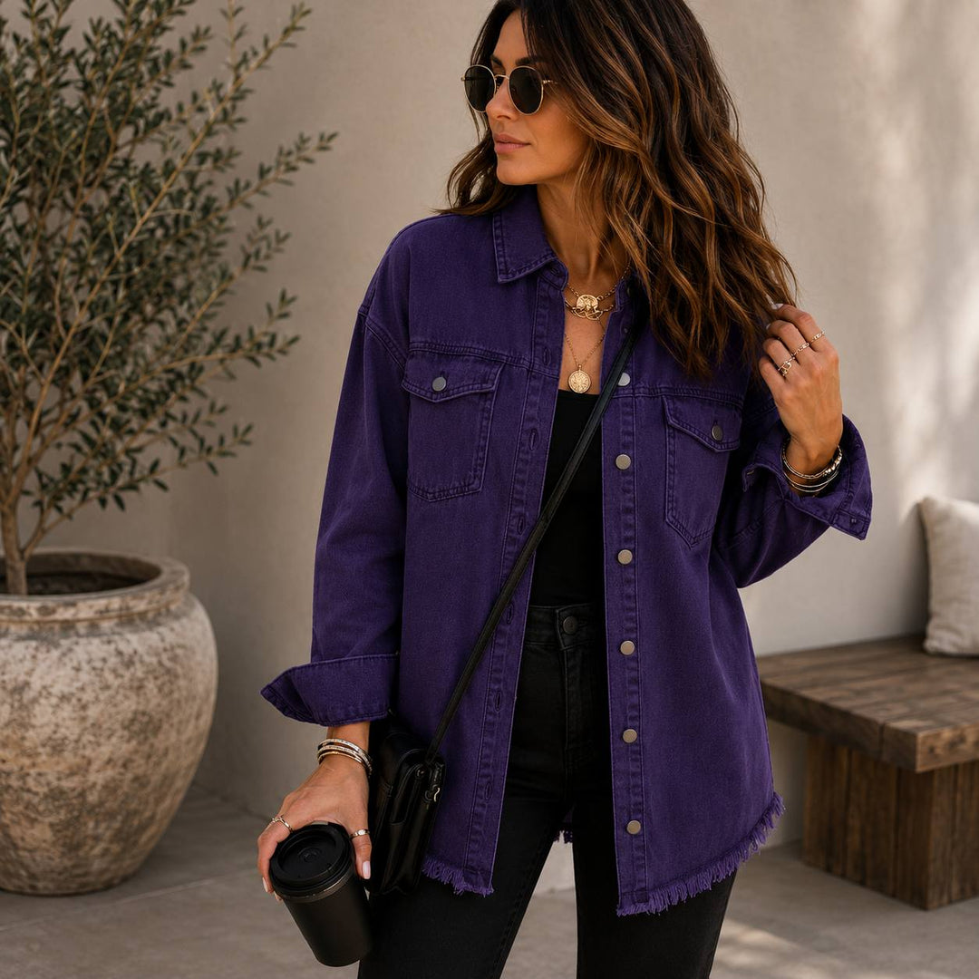 Women's Oversized Frayed Hem Denim Jacket