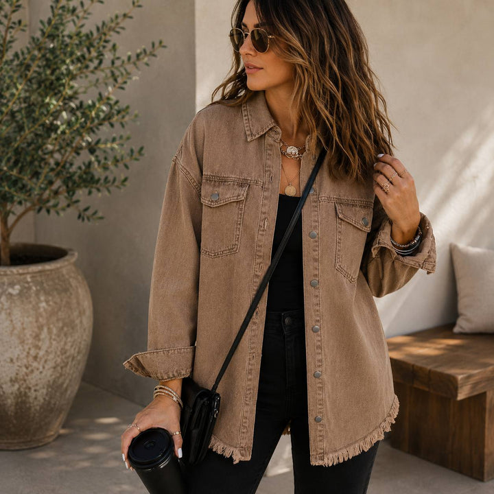 Women's Oversized Frayed Hem Denim Jacket