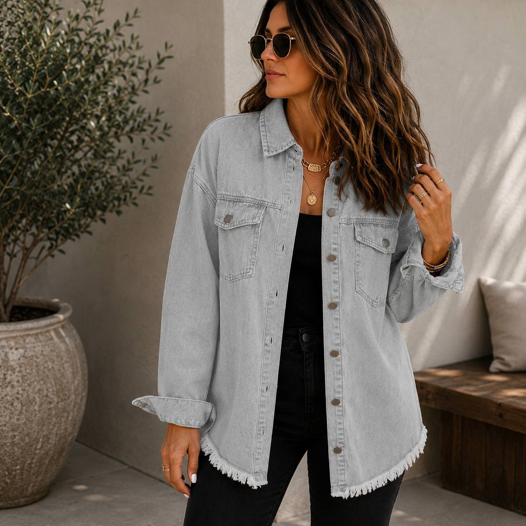 Women's Oversized Frayed Hem Denim Jacket