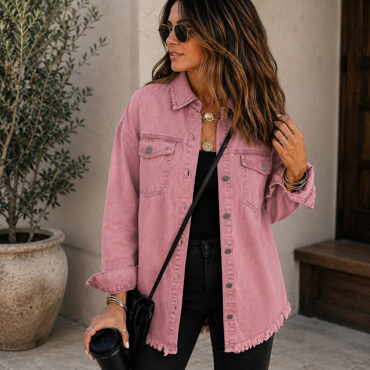 Women's Oversized Frayed Hem Denim Jacket