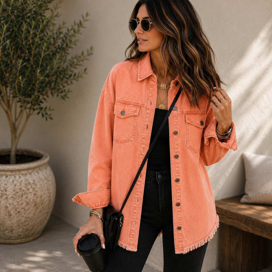 Women's Oversized Frayed Hem Denim Jacket
