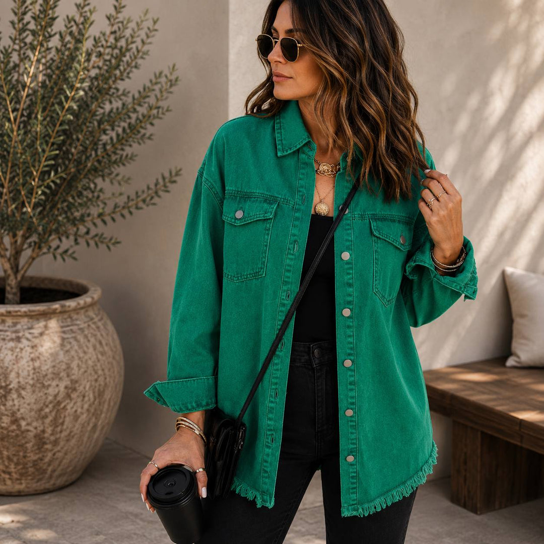 Women's Oversized Frayed Hem Denim Jacket