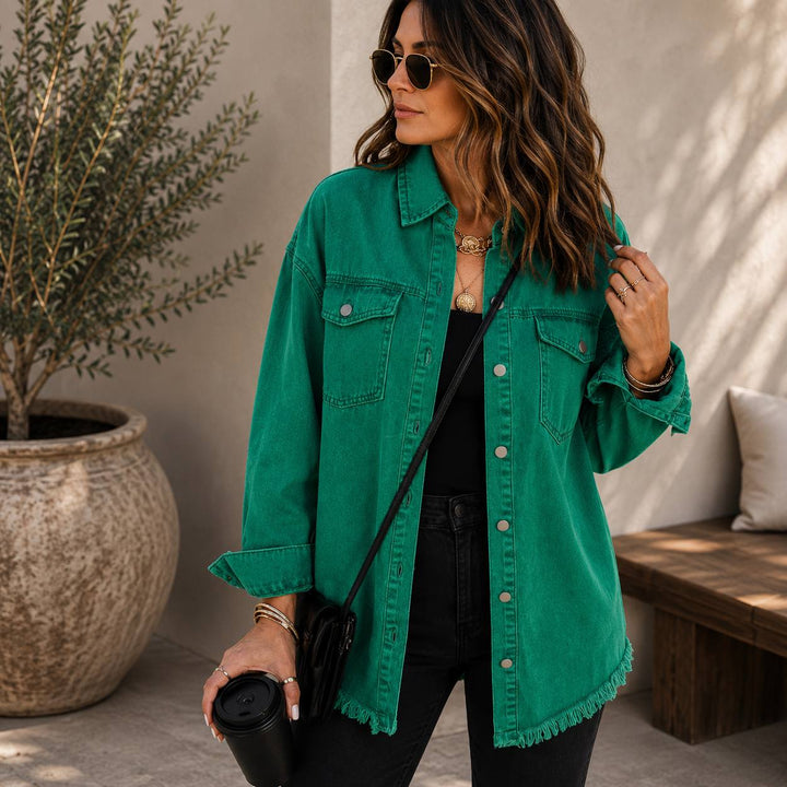 Women's Oversized Frayed Hem Denim Jacket